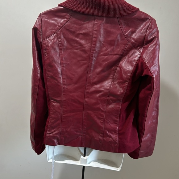 IMAN Size S 100% Genuine Leather Moto Jacket Claret Red Lined Outdoor Classic - Picture 2 of 6